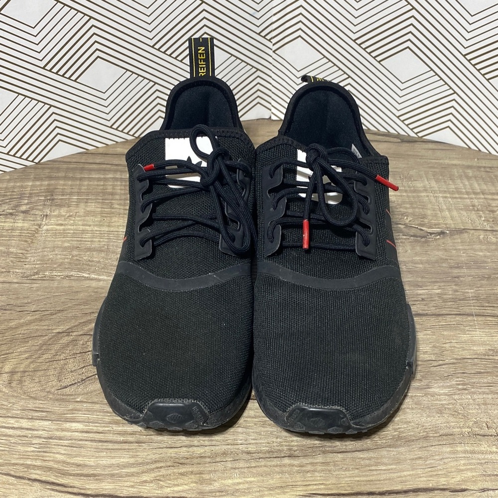 Adidas Men's NMD R1 Black Sneakers with Red Stripes - Picture 7 of 11